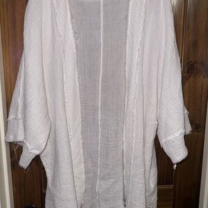 White Textured Open-Front Cardigan
